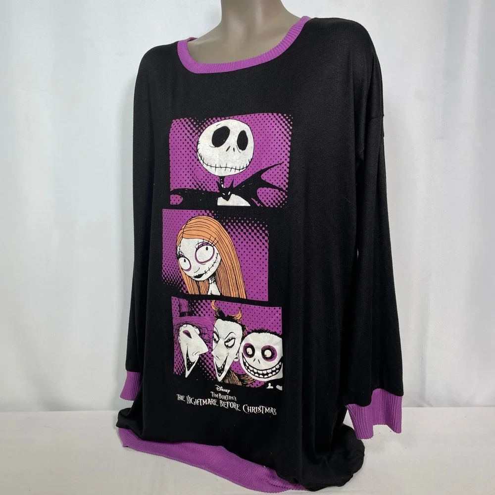 Disney Nightmare Before Christmas Jack Sally Black Purple Sleep Shirt Women's 2X - Picture 2 of 9